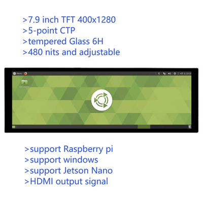 7.9 Inch Bar Type IPS Capacitive Touch TFT Monitor dengan HDMI Output untuk Raspberry Pi 4 Windows os Resolusi 400x1280