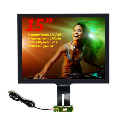 BOE Industrial Grade 15 Inch PCAP TFT Display LVDS Lampu Matahari Dibaca LCD Display 1500Nits