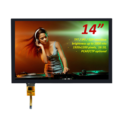14 inci TFT LCD Display 1920x1200 Pixel 16:10 EDP Antarmuka Dengan CTP Touch